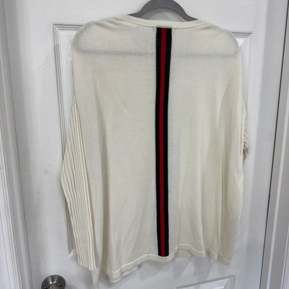 PEACE of CLOTH Cream Ribbed Sleeve Stripe Detail Crew Neck Sweater Top Size 1 - Picture 6 of 6